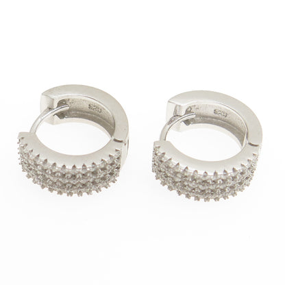 925 Sterling Silver Round-Cut C Z Multi-Row Hoop Earrings