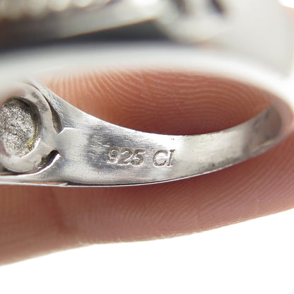 925 Sterling Silver Real Round-Cut Diamond Eagle Signet Ring Size 10.25