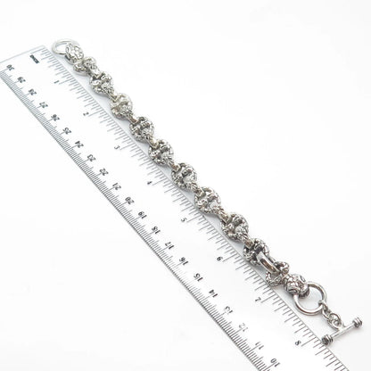 925 Sterling Silver Vintage Snake Head Ornate Rolo Link Bracelet 7.25"