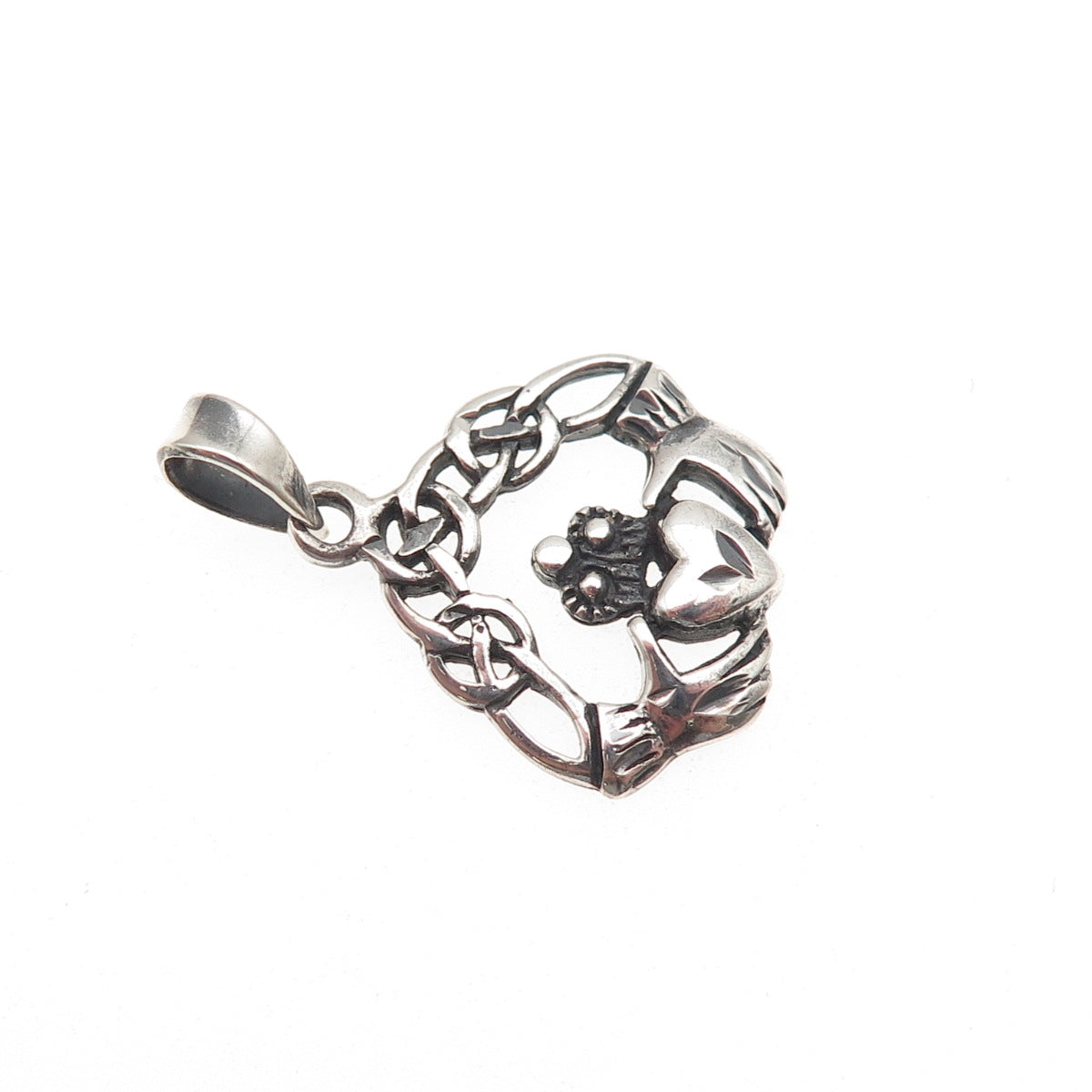 925 Sterling Silver Vintage Irish Claddagh Oxidized Charm Pendant