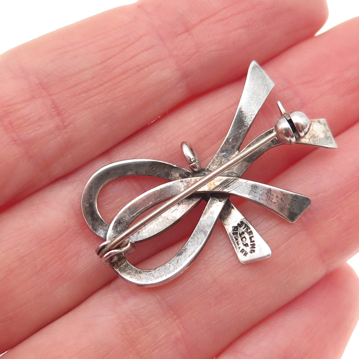 S. Christian Fogh Sterling Silver Vintage Denmark Modernist Ribbon Pin Brooch