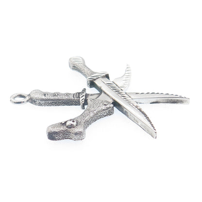 925 Sterling Silver Vintage Pirate Crossed Daggers Oxidized Pendant