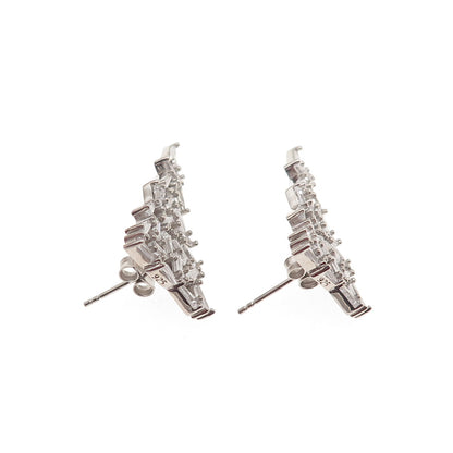 925 Sterling Silver Tapered Baguette-Cut C Z Cluster Triangle Earrings
