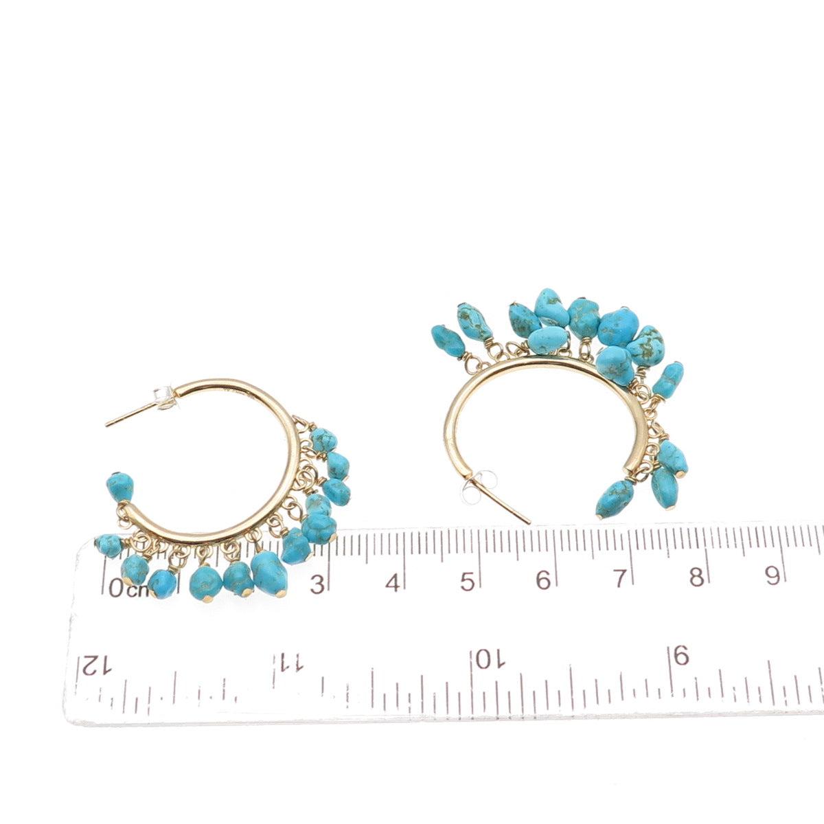 925 Sterling Silver Gold Plated Real Turquoise Beads Hoop Earrings