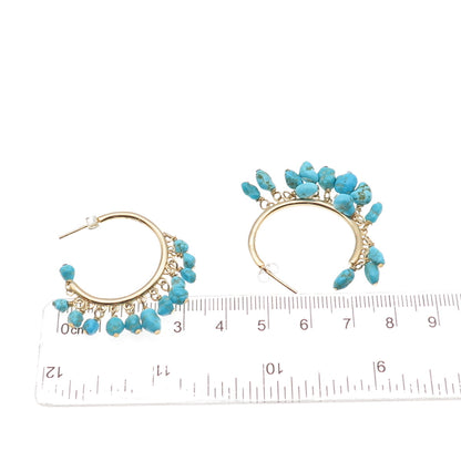 925 Sterling Silver Gold Plated Real Turquoise Beads Hoop Earrings