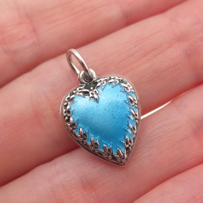 925 Sterling Antique Art Deco Enamel Fleur de Lis Chatelaine Heart Mini Pendant