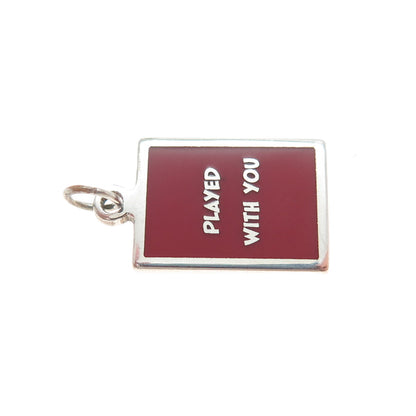 925 Sterling Silver Red Enamel Played With You Minimalist Charm Pendant