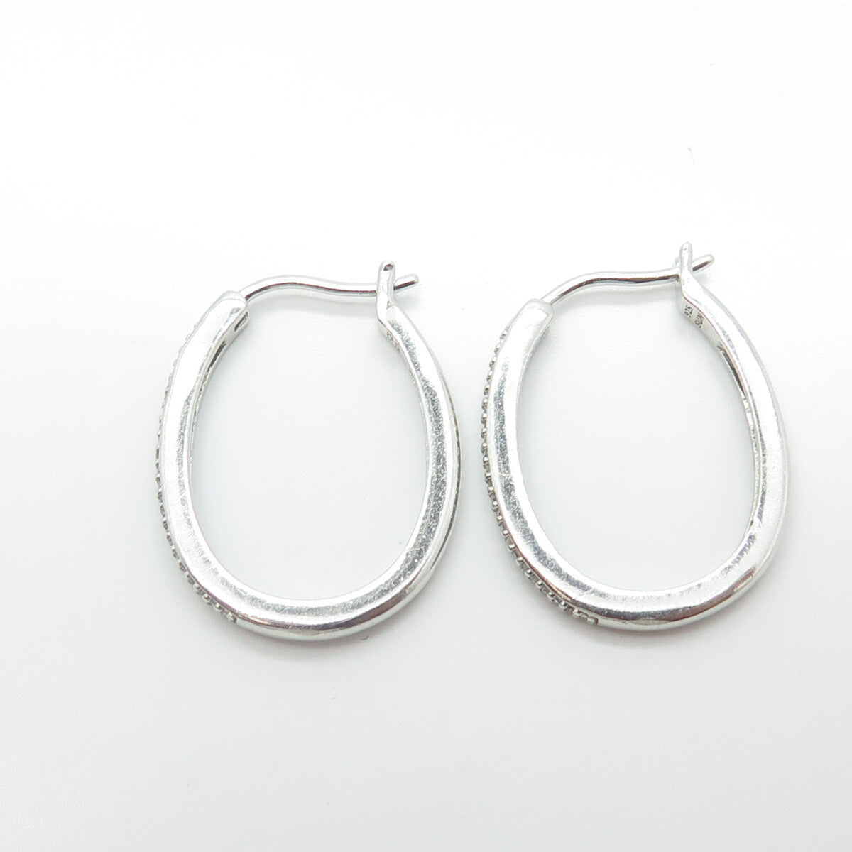 925 Sterling Silver Sun Real White Diamond Half Eternity Hoop Earrings