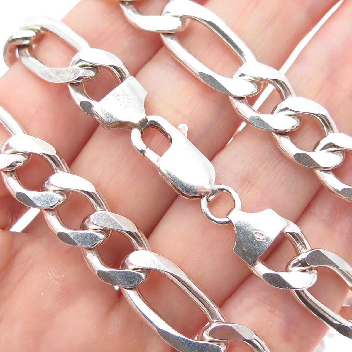 925 Sterling Silver Vintage Italy Figaro Chain Necklace 24"