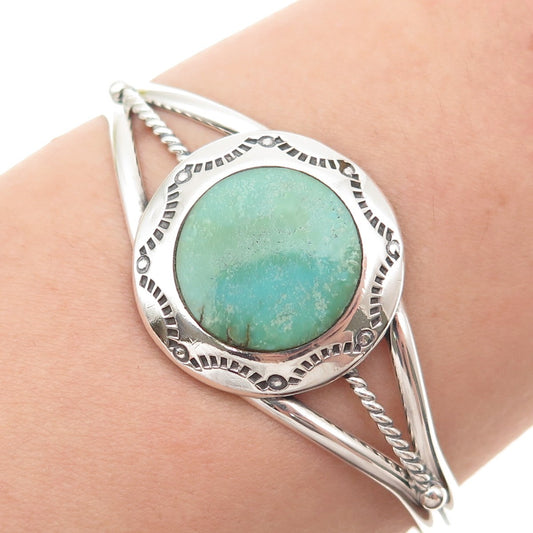 Old Pawn Sterling Silver Vintage Lone Mountain Turquoise Adjustable Bracelet 6"