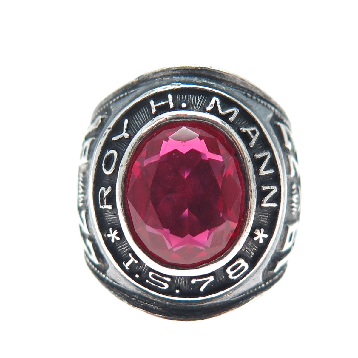 REED CO. Sterling Vintage 1978 Lab-Created Ruby Roy H. Mann School Ring Size 5.5