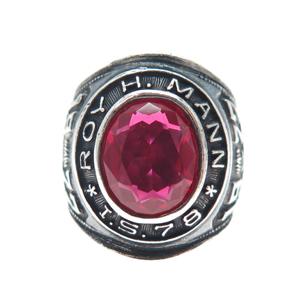 REED CO. Sterling Vintage 1978 Lab-Created Ruby Roy H. Mann School Ring Size 5.5