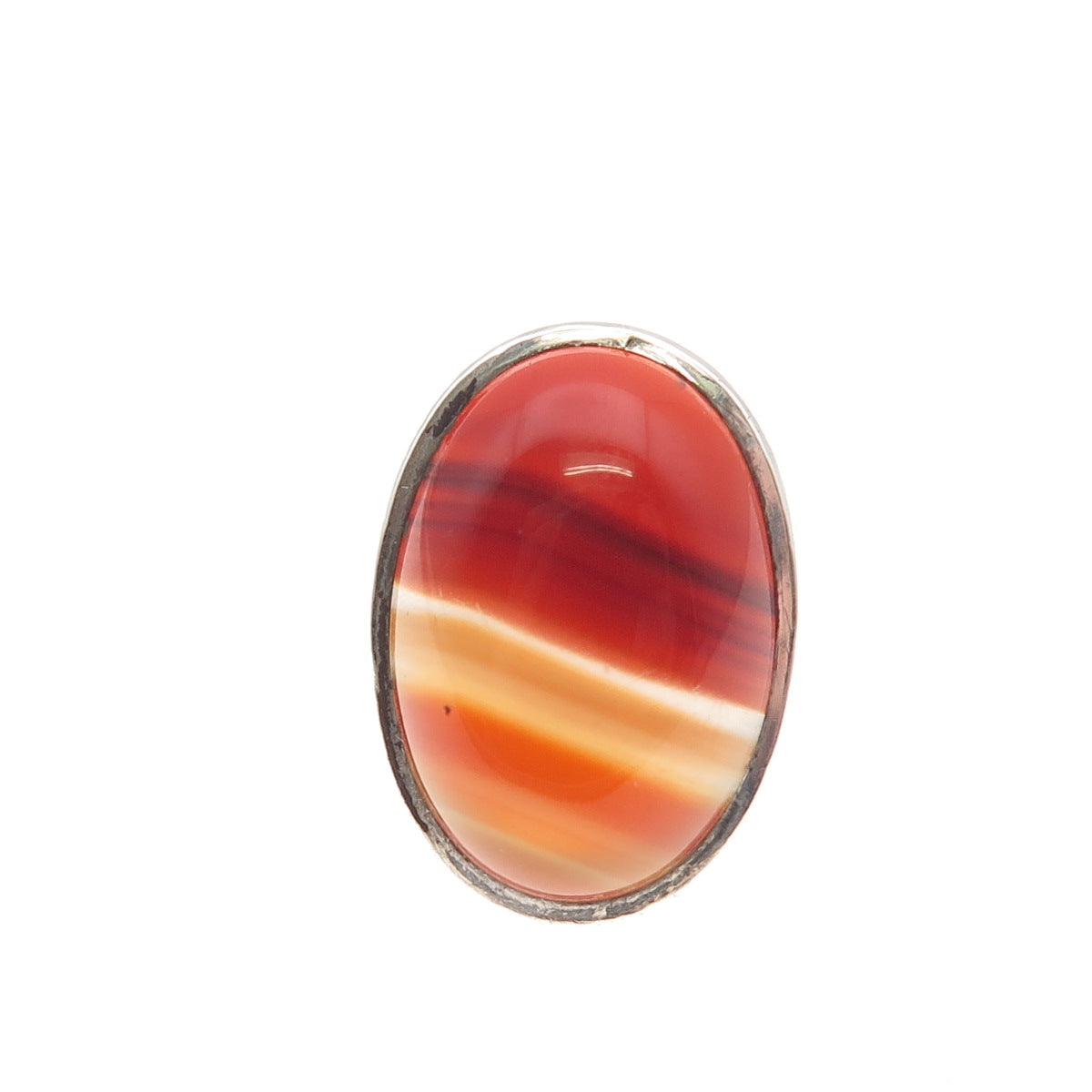 925 Sterling Silver Vintage Real Cabochon Agate Modernist Ring Size 4.5
