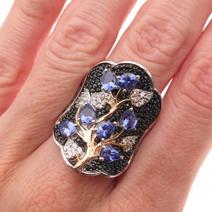 Chuck Clemency Sterling Silver 2-Tone Real Tanzanite Topaz Spinel Ring Size 8.25