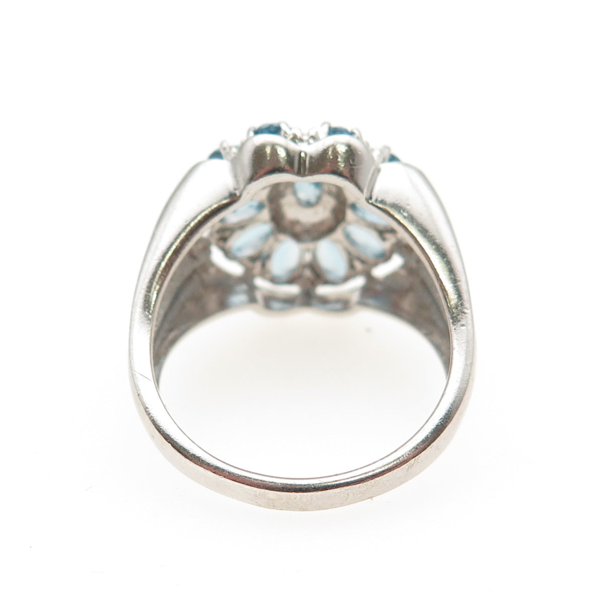 HENG NGAI 925 Sterling Silver Real Oval-Cut Blue Topaz Ring Size 8.5