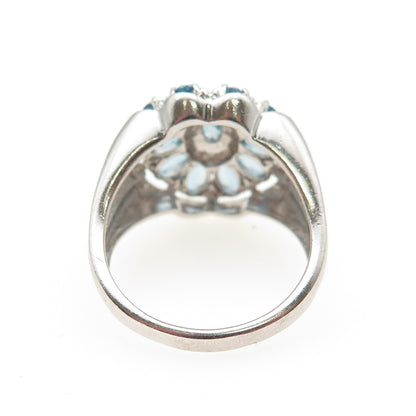HENG NGAI 925 Sterling Silver Real Oval-Cut Blue Topaz Ring Size 8.5