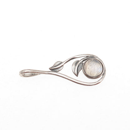 925 Sterling Silver Vintage Real Moonstone Floral Oxidized Charm Pendant