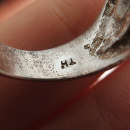 925 Sterling Silver Vintage Modernist Ribbed Oxidized Ring Size 5.25
