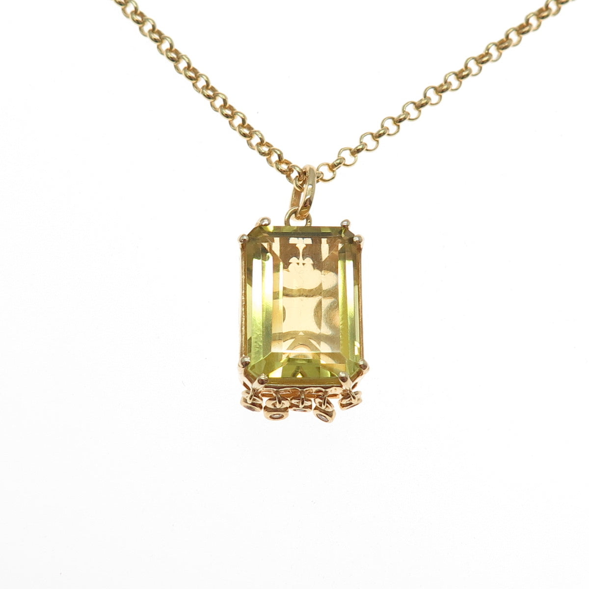 DSMK Sterling Silver Gold Plated Real Lemon Quartz & White Topaz Necklace 18-20"