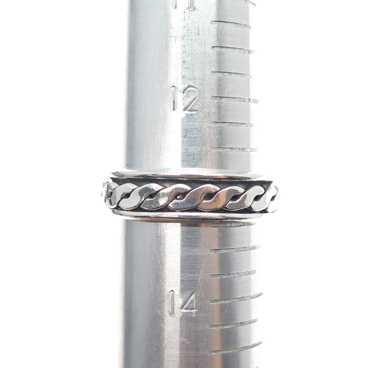 925 Sterling Silver Vintage Woven Oxidized Rotating Band Ring Size 13.25