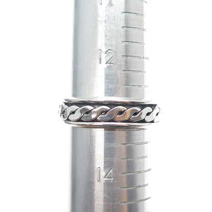 925 Sterling Silver Vintage Woven Oxidized Rotating Band Ring Size 13.25
