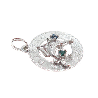 CREA 925 Sterling Silver Vintage Rhinestone Nassau Minimalist Charm Pendant