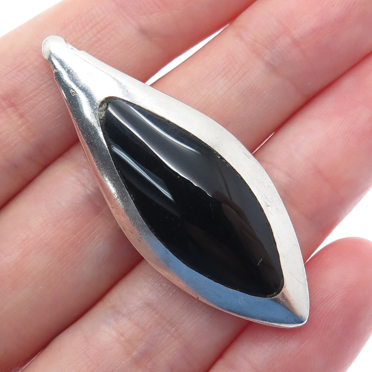 925 Sterling Vintage Morenci Turquoise Black Onyx Petal Dual Sided Slide Pendant
