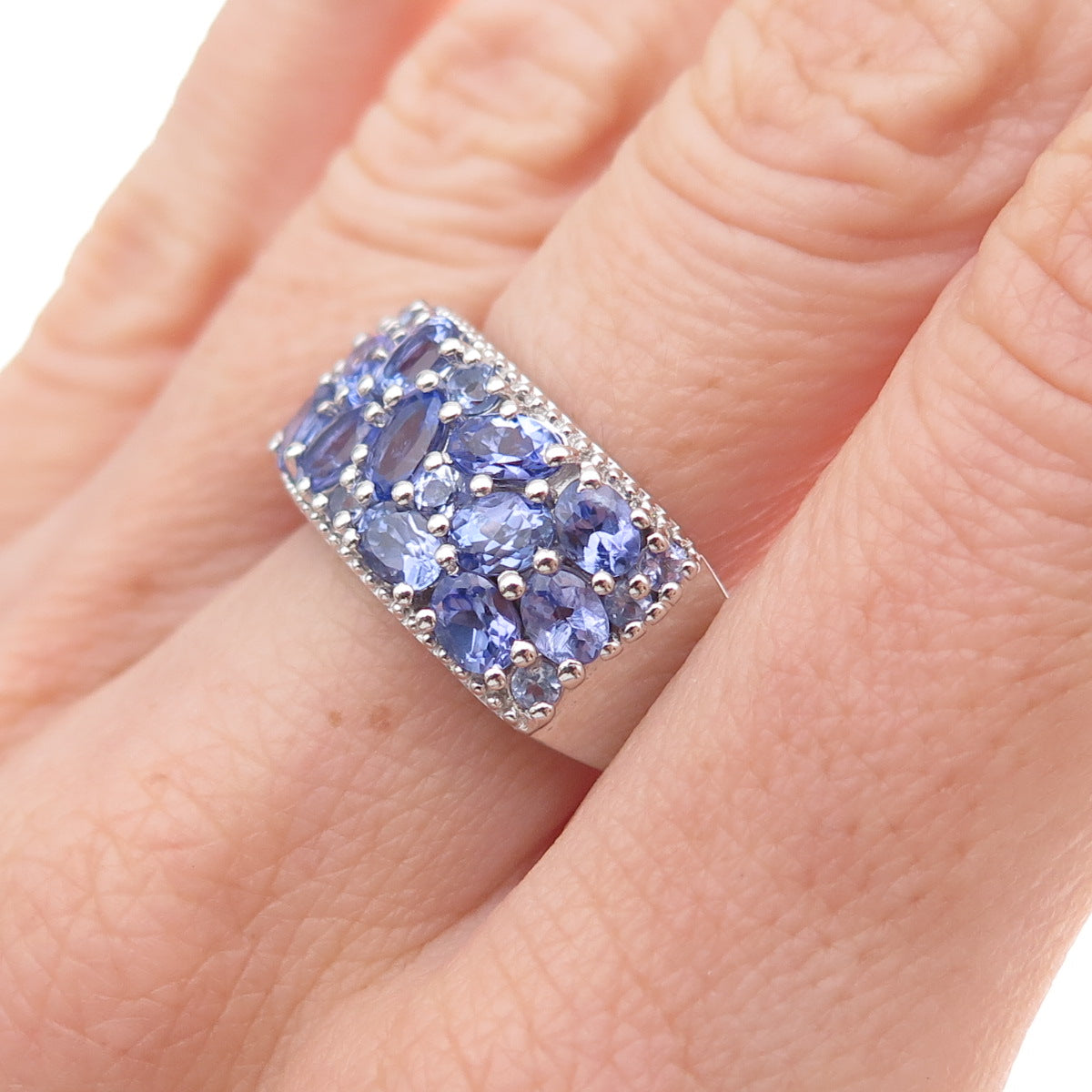 J. Stella 925 Sterling Silver Real Multi-Cut Tanzanite Ring Size 8.25