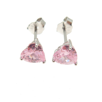 925 Sterling Silver Heart-Cut Shaped Pink C Z Stud Earrings