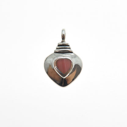925 Sterling Silver Vintage Real Rhodochrosite Heart Mini Charm Pendant