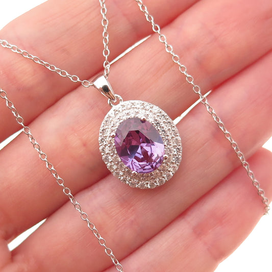 925 Sterling Silver Real White Topaz & Lab-Created Peacock Sapphire Necklace 18"