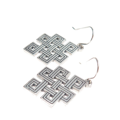 925 Sterling Silver Vintage Endless Knot Dangle Hook Earrings