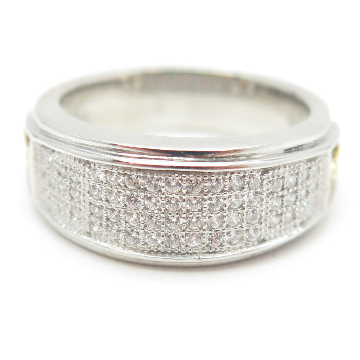 925 Sterling Silver 2-Tone Pave C Z Ring Size 7