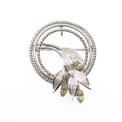 CARL ART Sterling Silver Antique Art Deco Canary Rhinestone Floral Pin Brooch