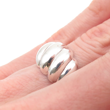 925 Sterling Silver Vintage Modernist Ribbed Dome Oxidized Ring Size 6