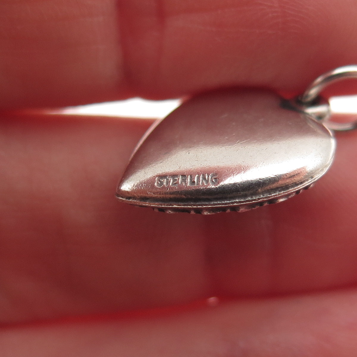 925 Sterling Antique Art Deco Enamel Fleur de Lis Chatelaine Heart Mini Pendant