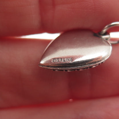 925 Sterling Antique Art Deco Enamel Fleur de Lis Chatelaine Heart Mini Pendant