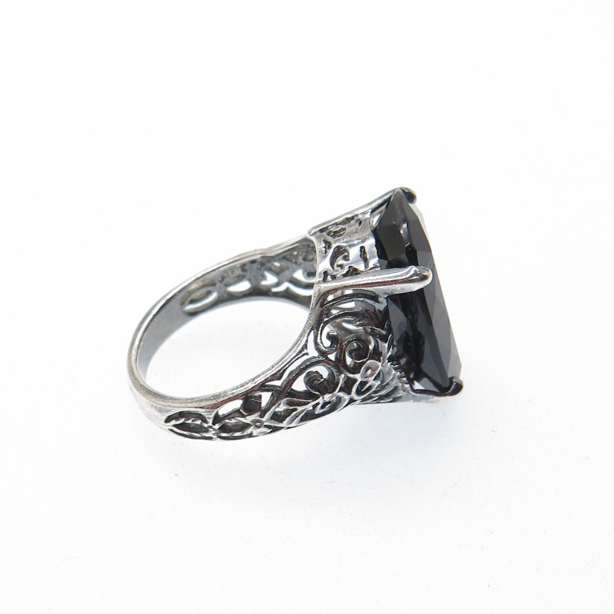 CLYDE DUNEIER CID Sterling Silver Vintage Smoky Quartz Oxidized Ring Size 4.75