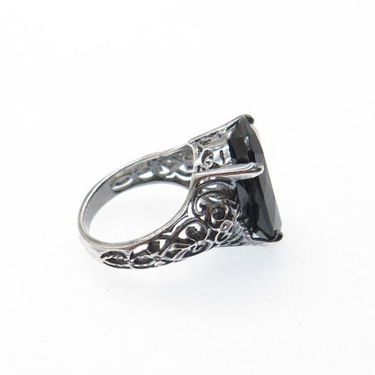 CLYDE DUNEIER CID Sterling Silver Vintage Smoky Quartz Oxidized Ring Size 4.75