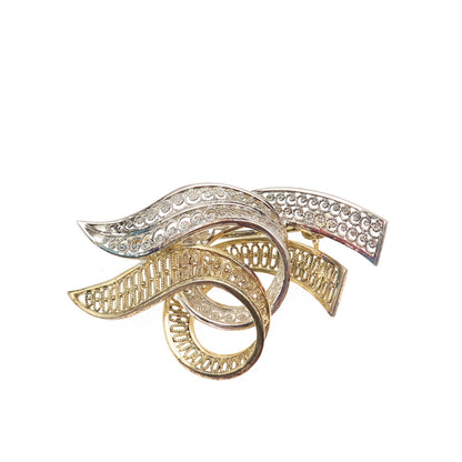800 Silver 2-Tone Vintage Ribbon Filigree Pin Brooch