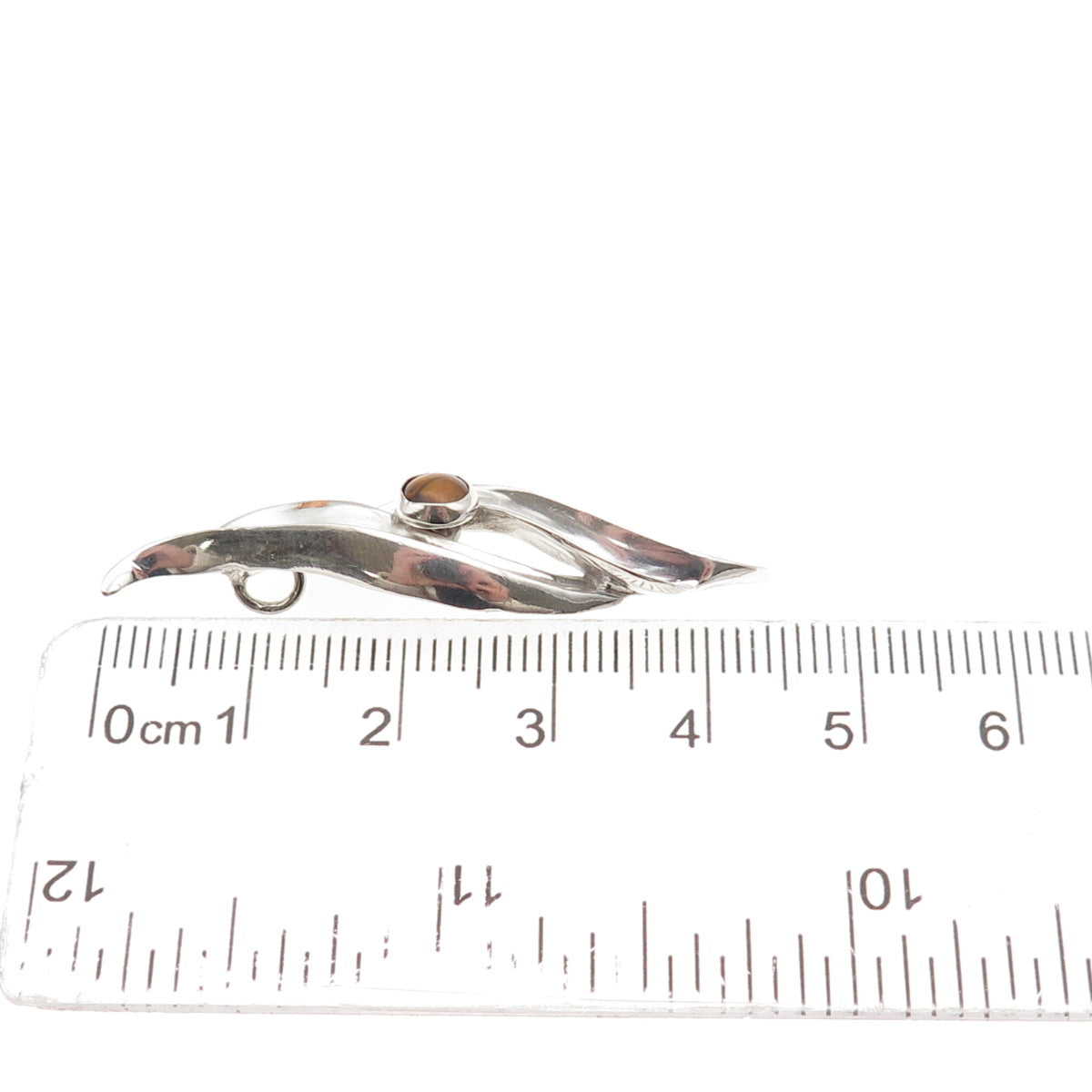 925 Sterling Silver Vintage Real Tiger Eye Modernist Floral Slide Pendant