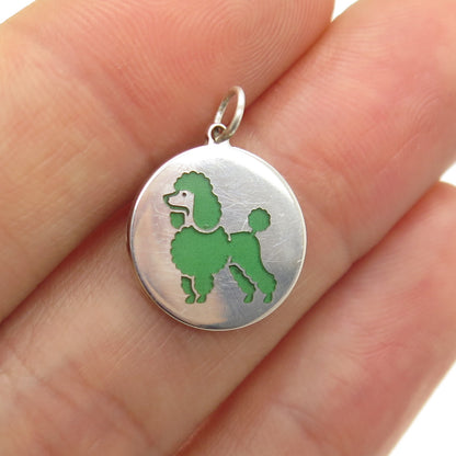 TOKEMOTI 925 Sterling Silver Green Enamel Poodle Dog Minimalist Charm Pendant