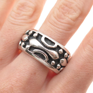 925 Sterling Silver Vintage Modernist Oxidized Wide Band Ring Size 11.25