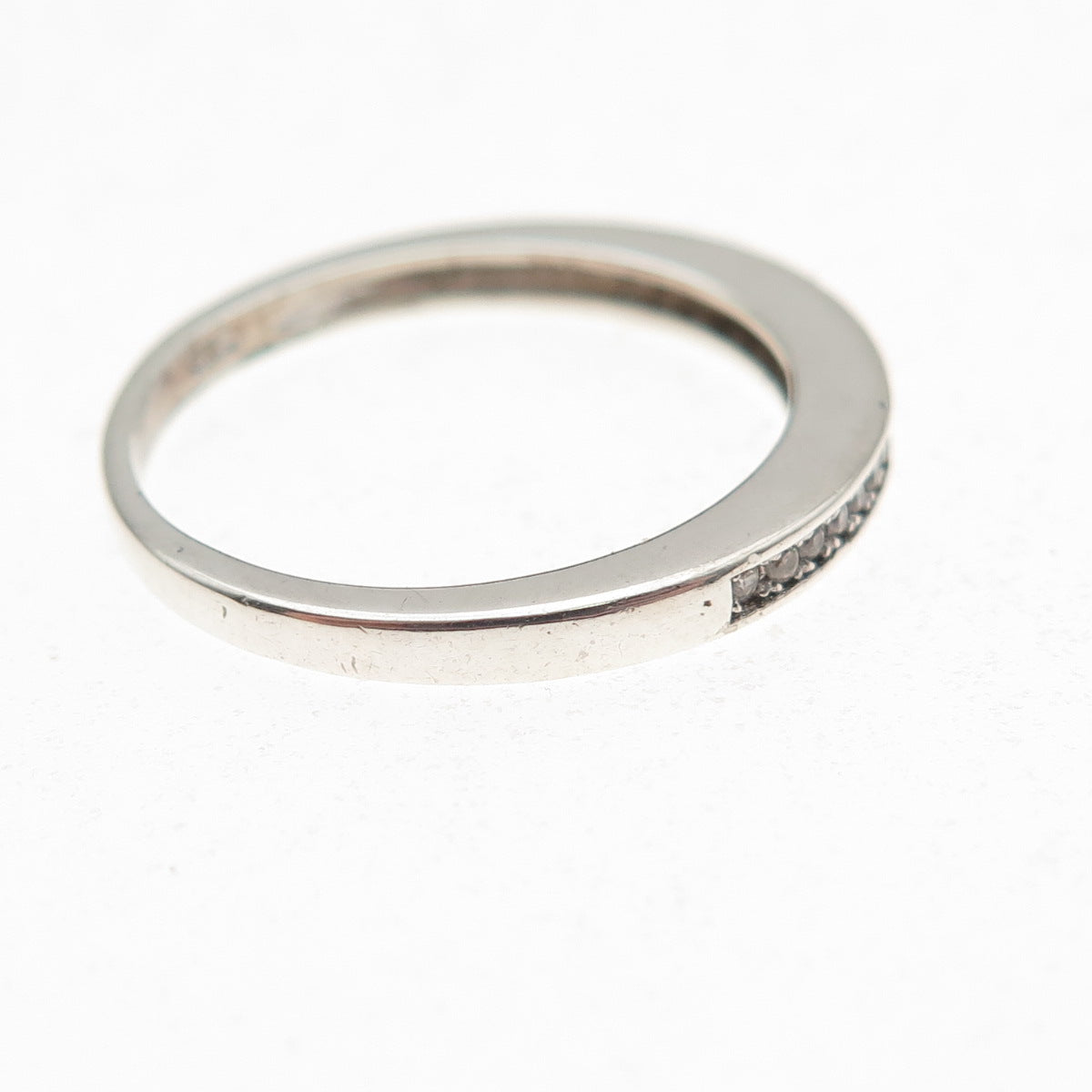 925 Sterling Silver Round-Cut C Z Half Eternity Stackable Band Ring Size 6.75