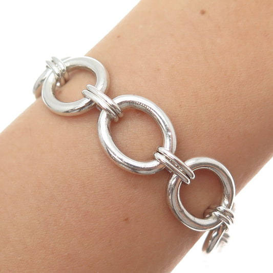 925 Sterling Silver Vintage Modernist Oval Link Bracelet 7.25"