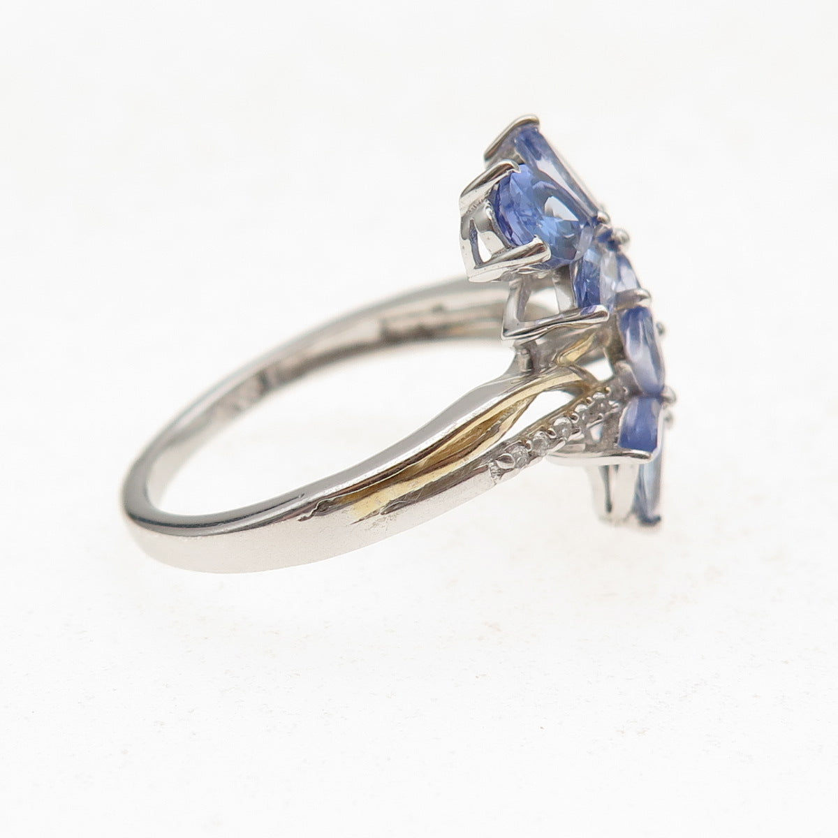 Chuck Clemency 925 Sterling Silver 2-Tone Real Tanzanite & Topaz Ring Size 8.25