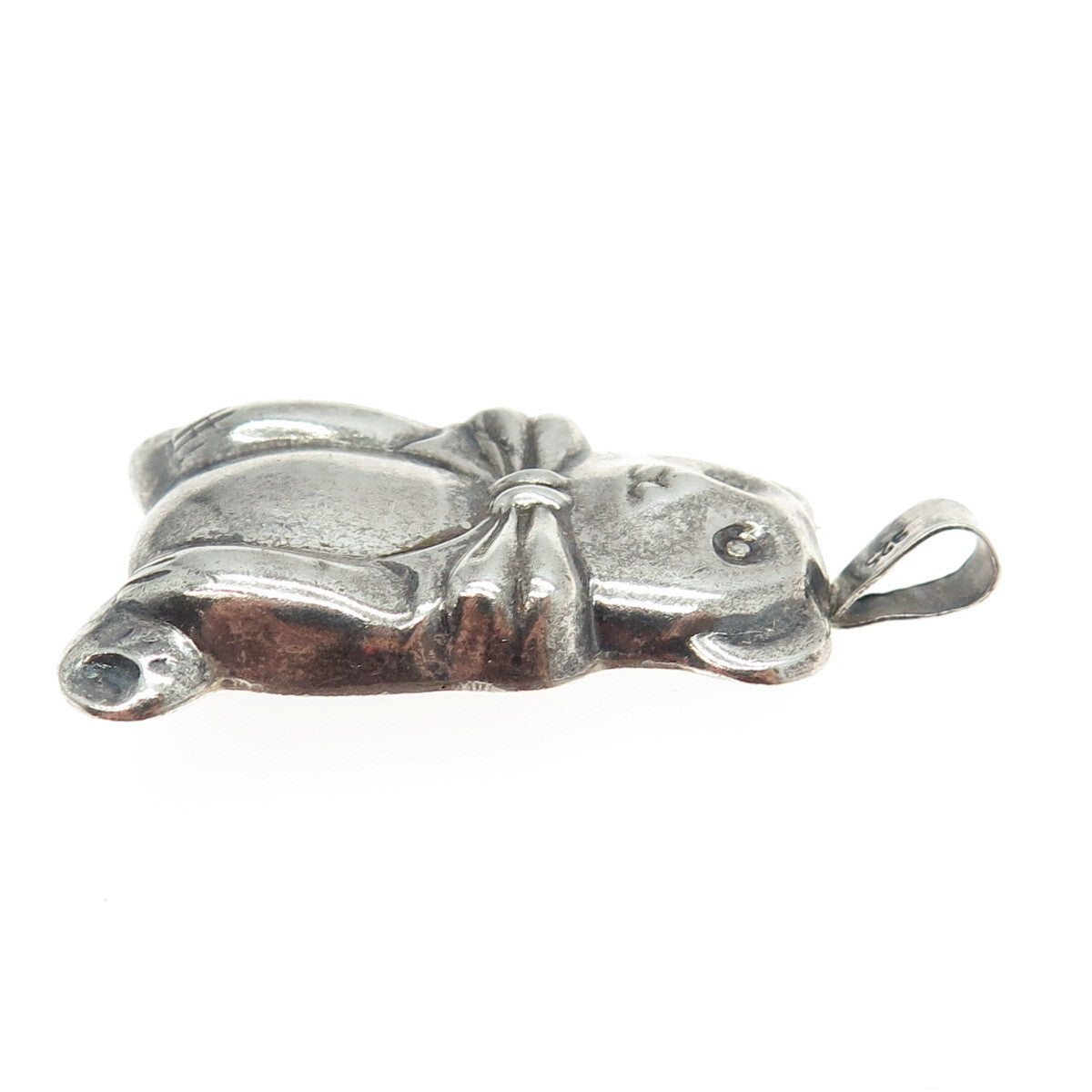 925 Sterling Silver Vintage Teddy Bear Bow Puffy Pin Brooch / Pendant