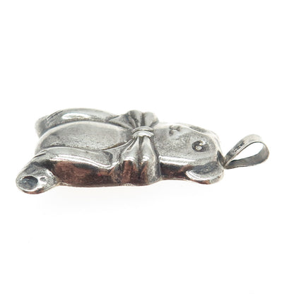 925 Sterling Silver Vintage Teddy Bear Bow Puffy Pin Brooch / Pendant