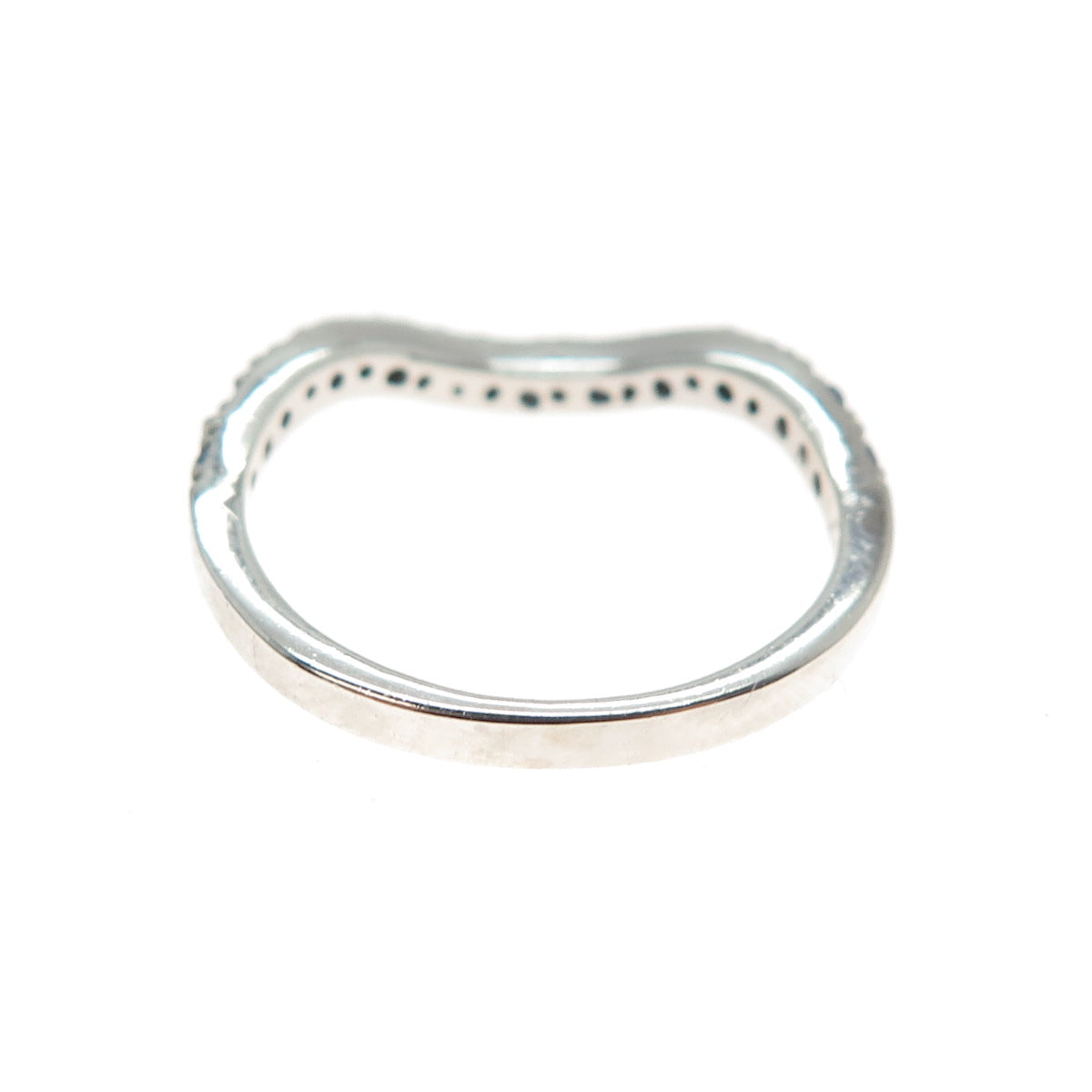 925 Sterling Silver Real Round-Cut Diamond & Sapphire Wavy Ring Size 7.25