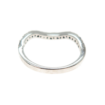 925 Sterling Silver Real Round-Cut Diamond & Sapphire Wavy Ring Size 7.25